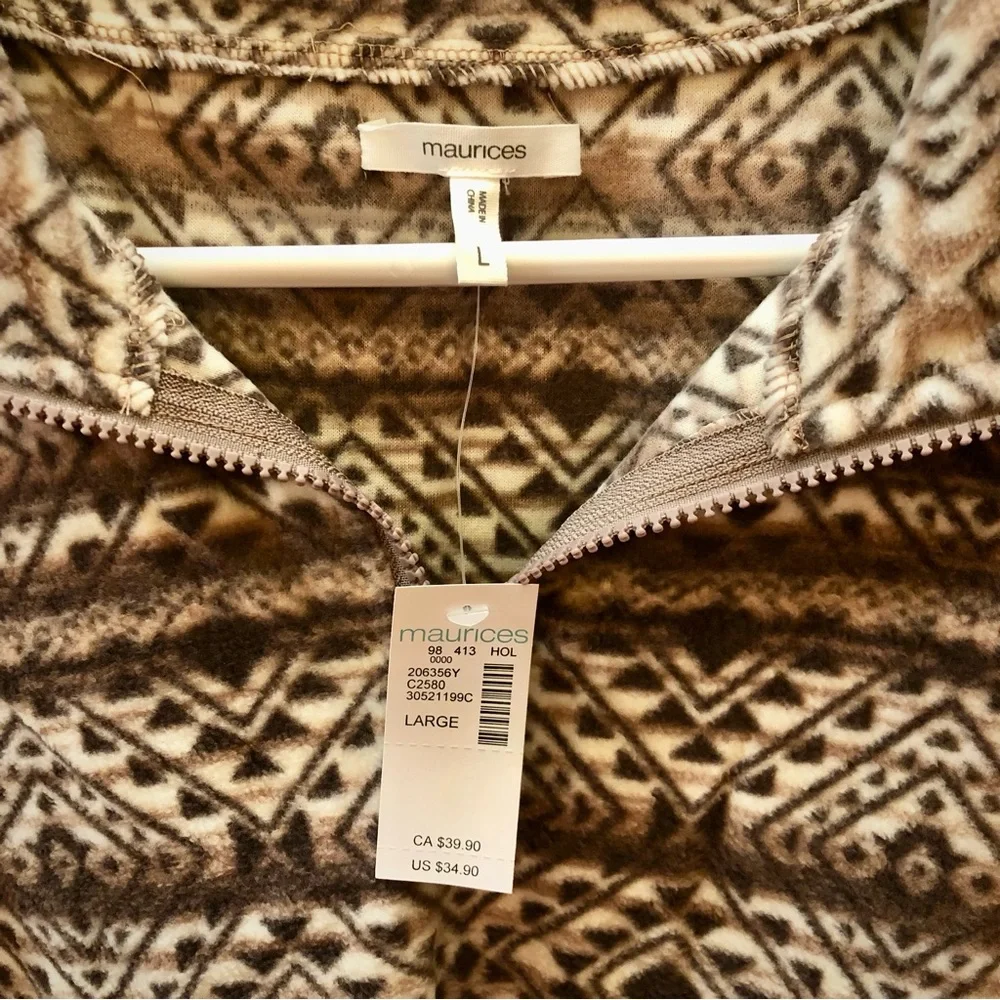 New With Tags Maurices Quarter Zip Jacket in Brown Southwestern Pattern, Large - Picture 3 of 7